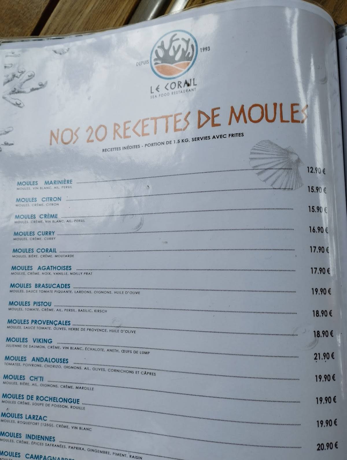 Menu de Le Corail