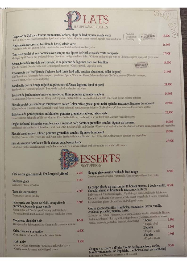 Menu de Le Fer Rouge