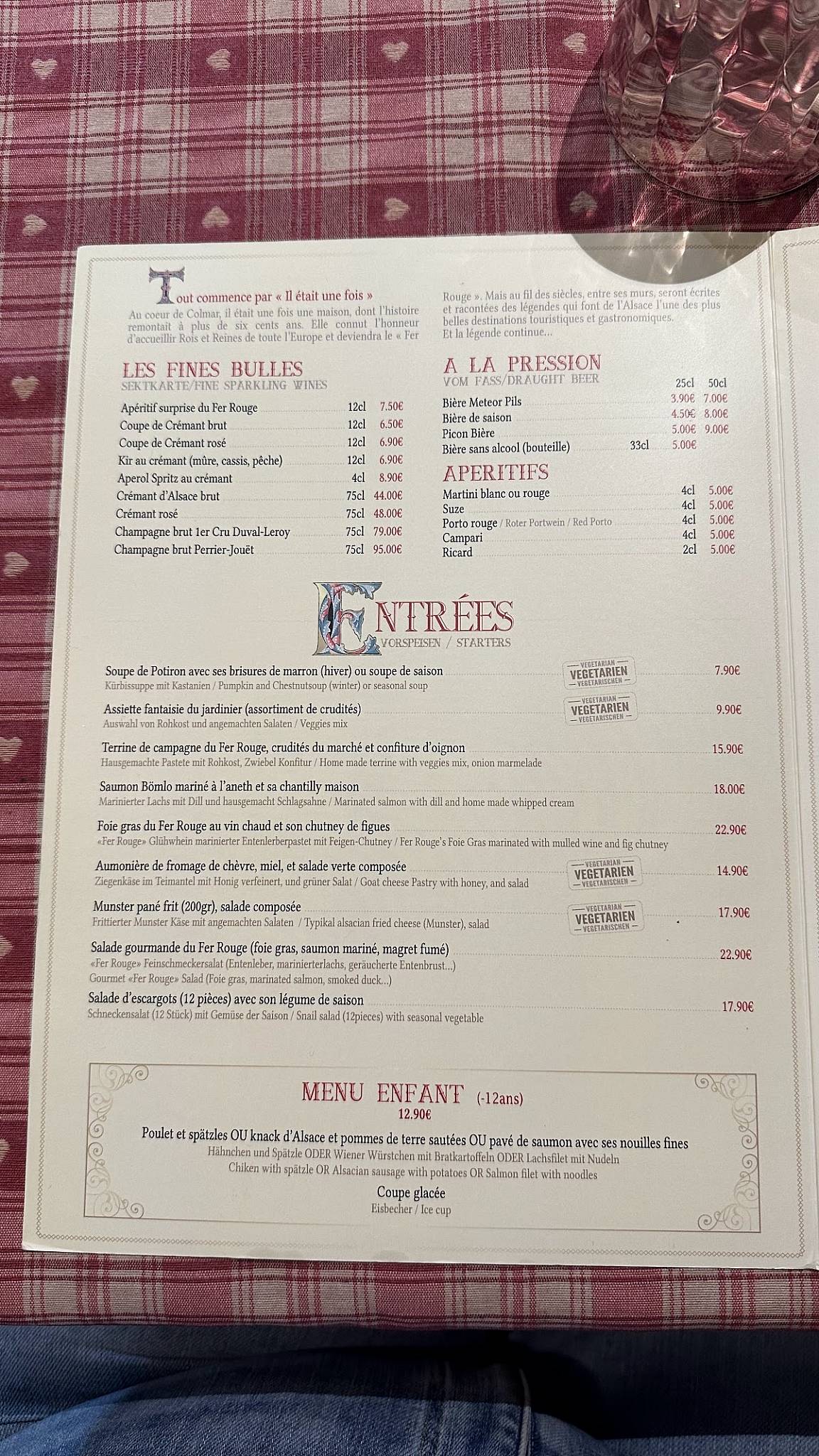Menu de Le Fer Rouge