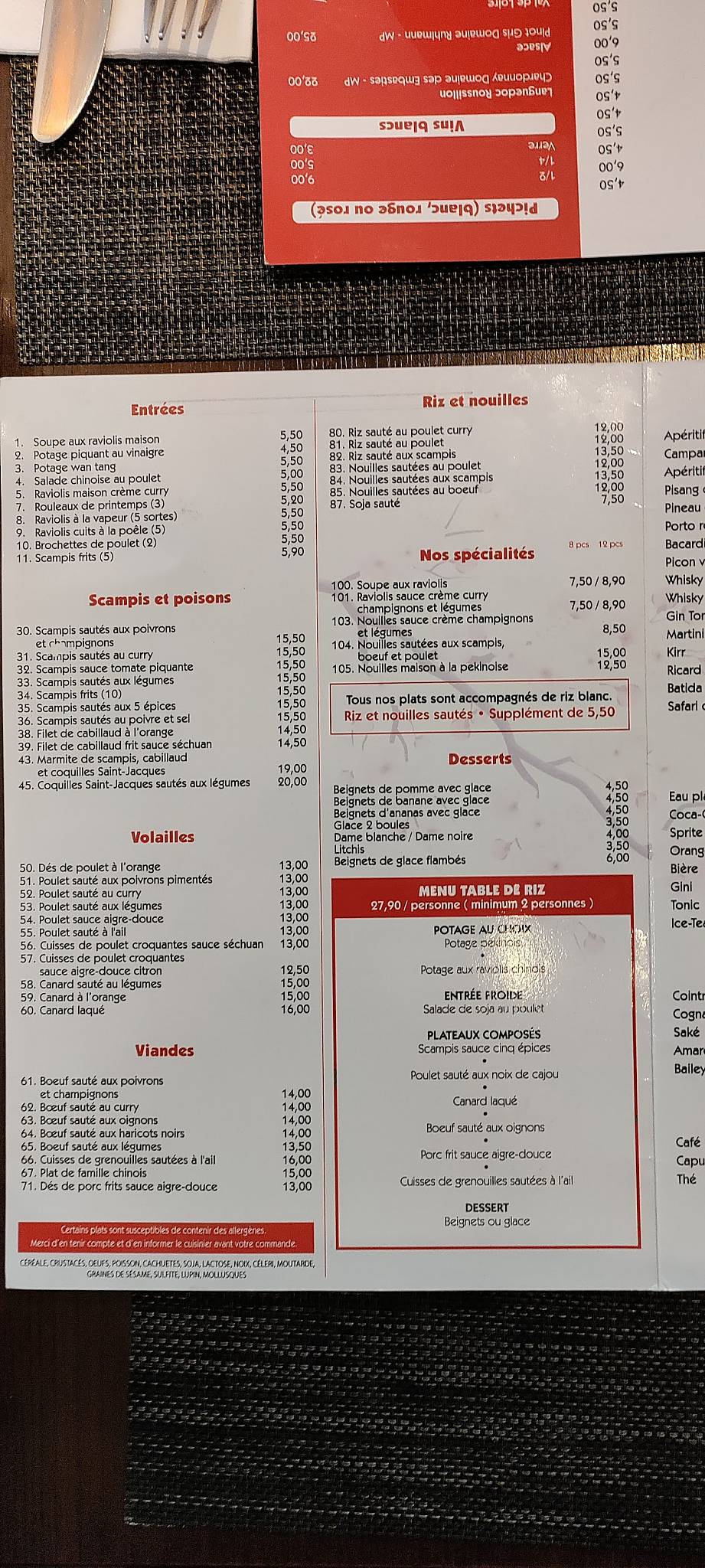 Menu de Le Guiling