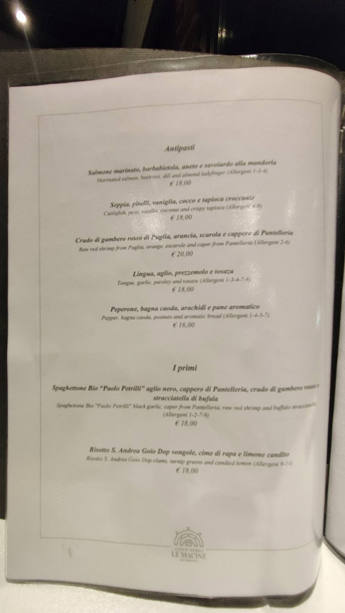 Menu di Antico Borgo Le Macine 