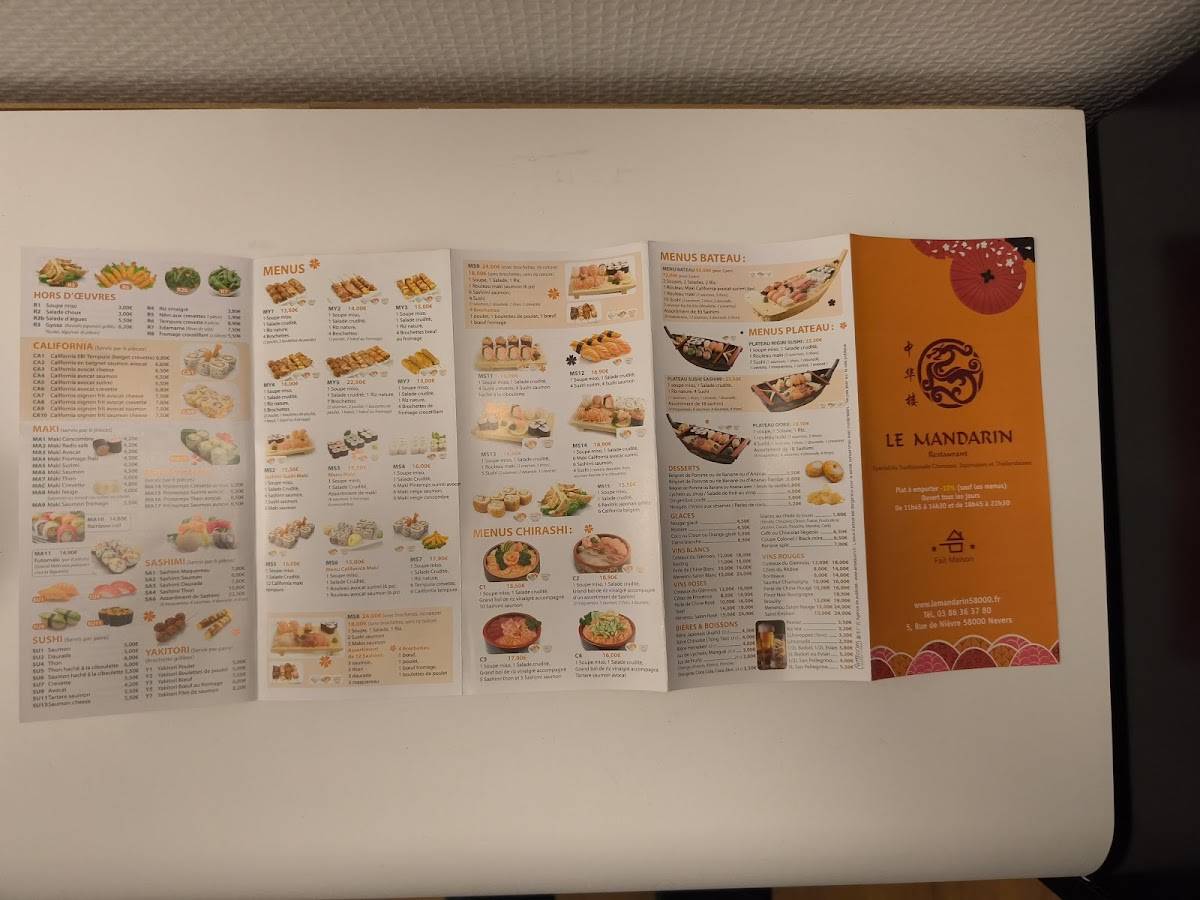 Menu de Le Mandarin