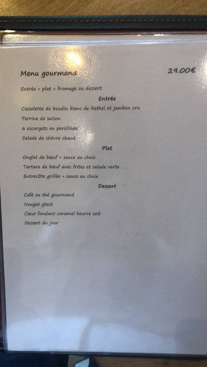 Menu de Le Marcassin