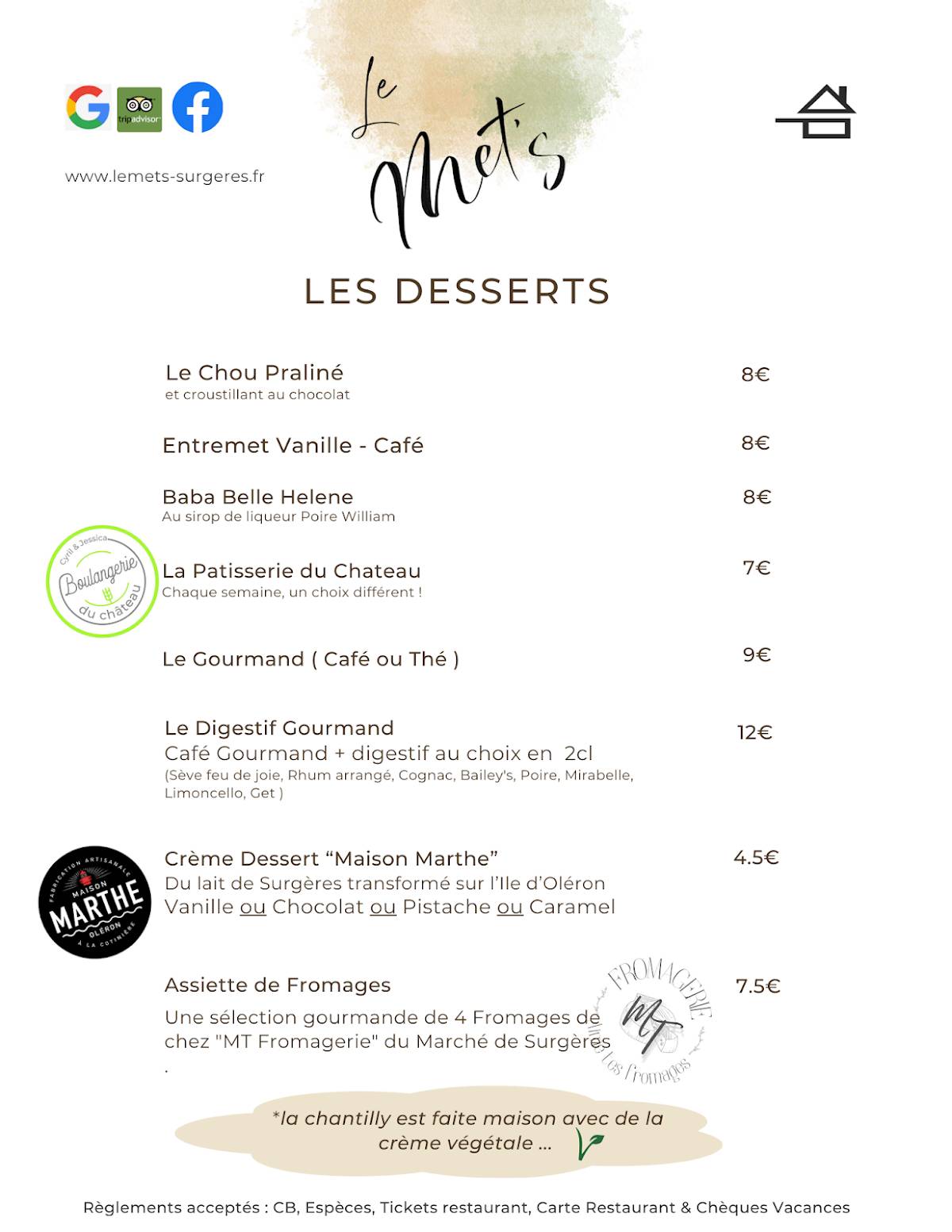 Menu de Le Met's