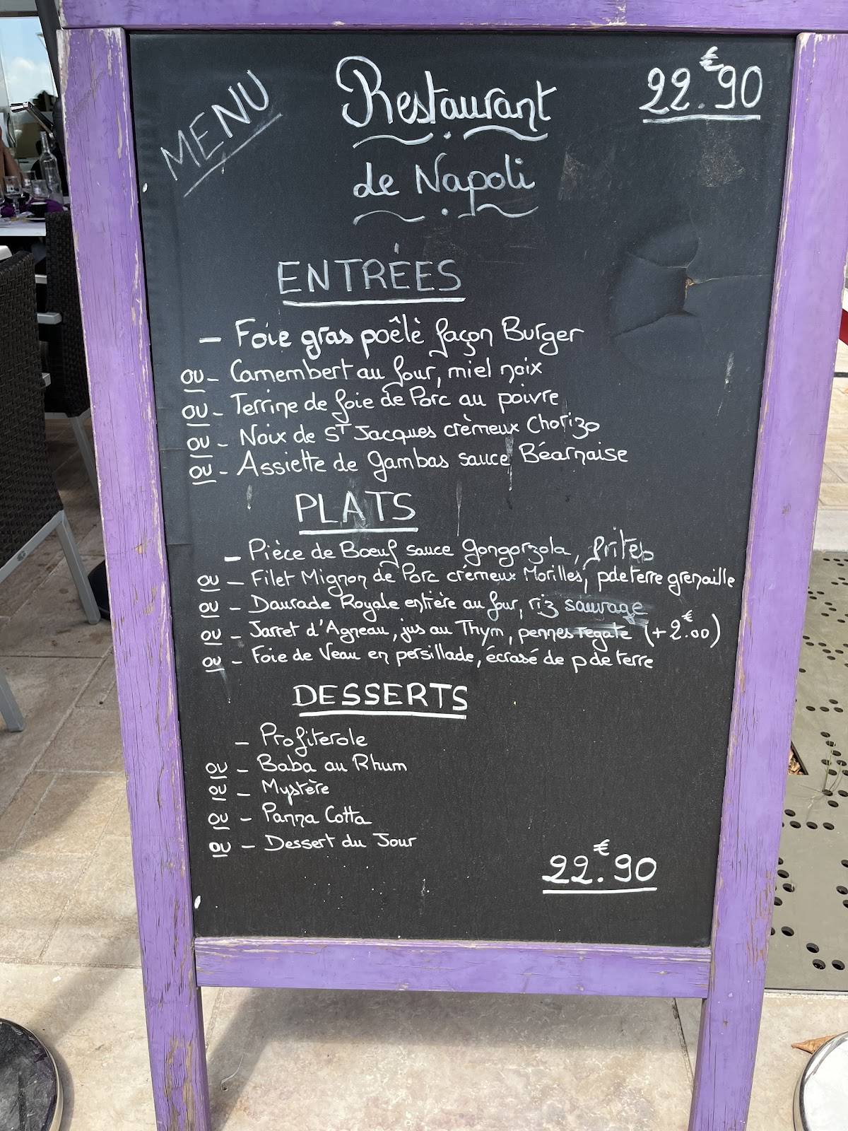 Menu de Le Napoli