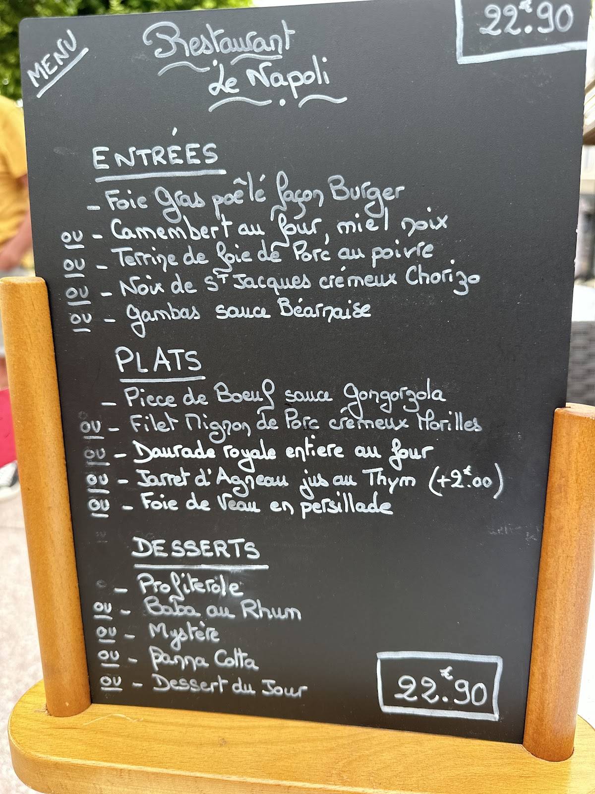 Menu de Le Napoli