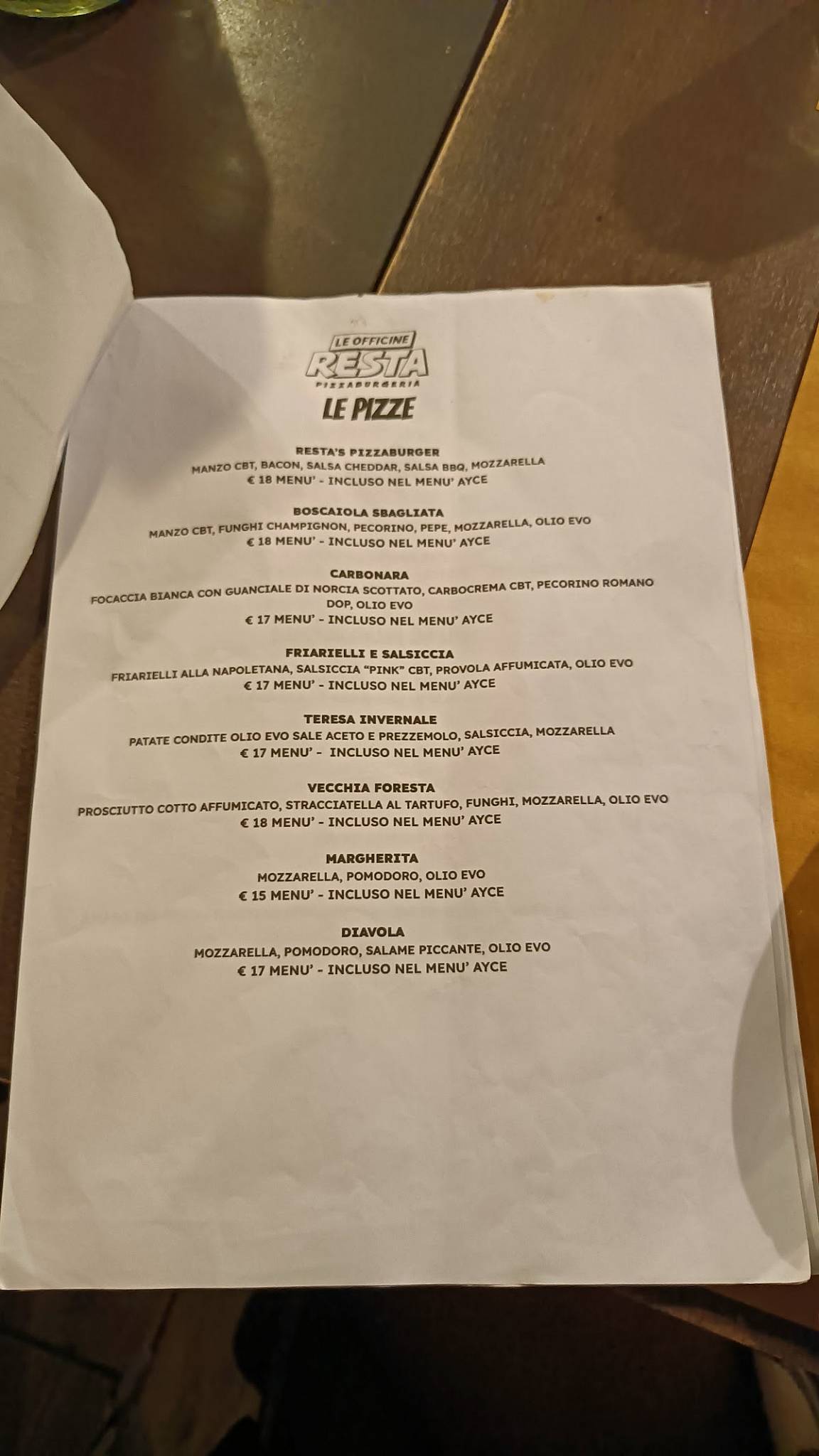 Menu di Le Officine Resta 