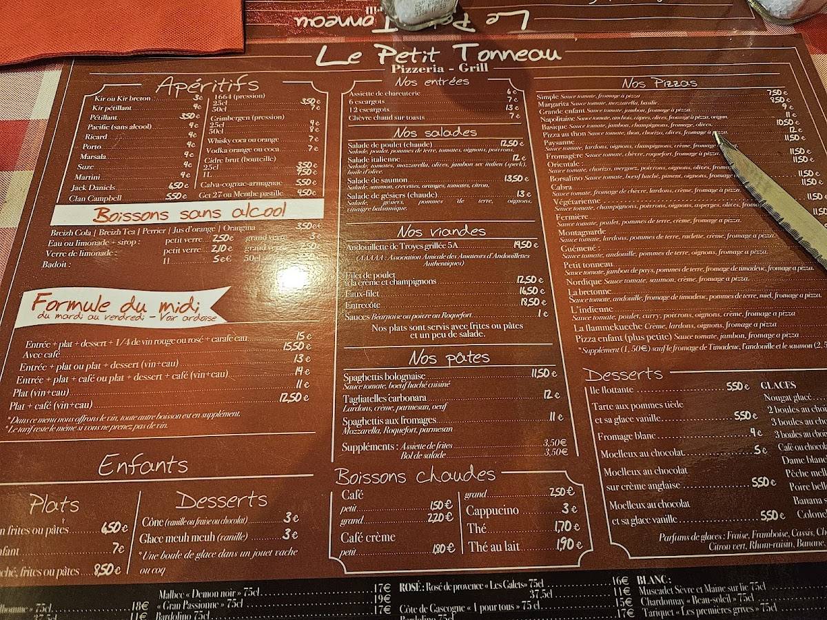 Menu de Le Petit Tonneau