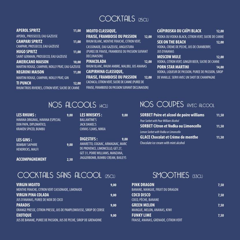 Menu de Le Poussin Bleu