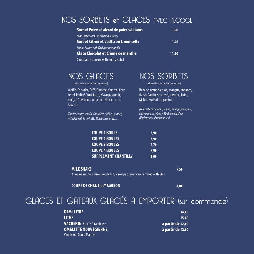 Menu de Le Poussin Bleu
