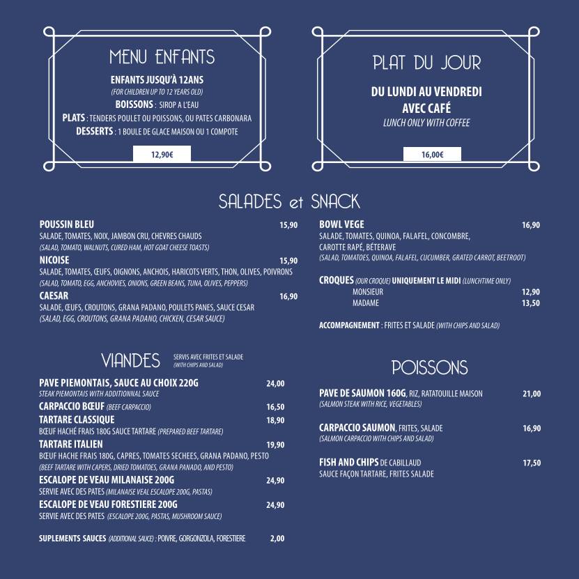 Menu de Le Poussin Bleu