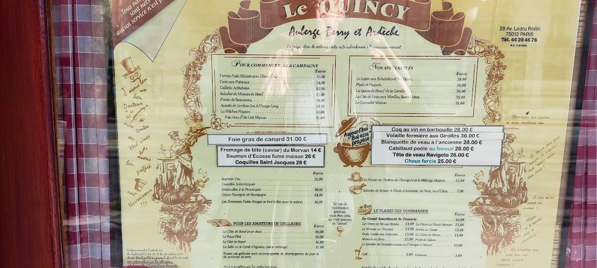Menu de Le Quincy