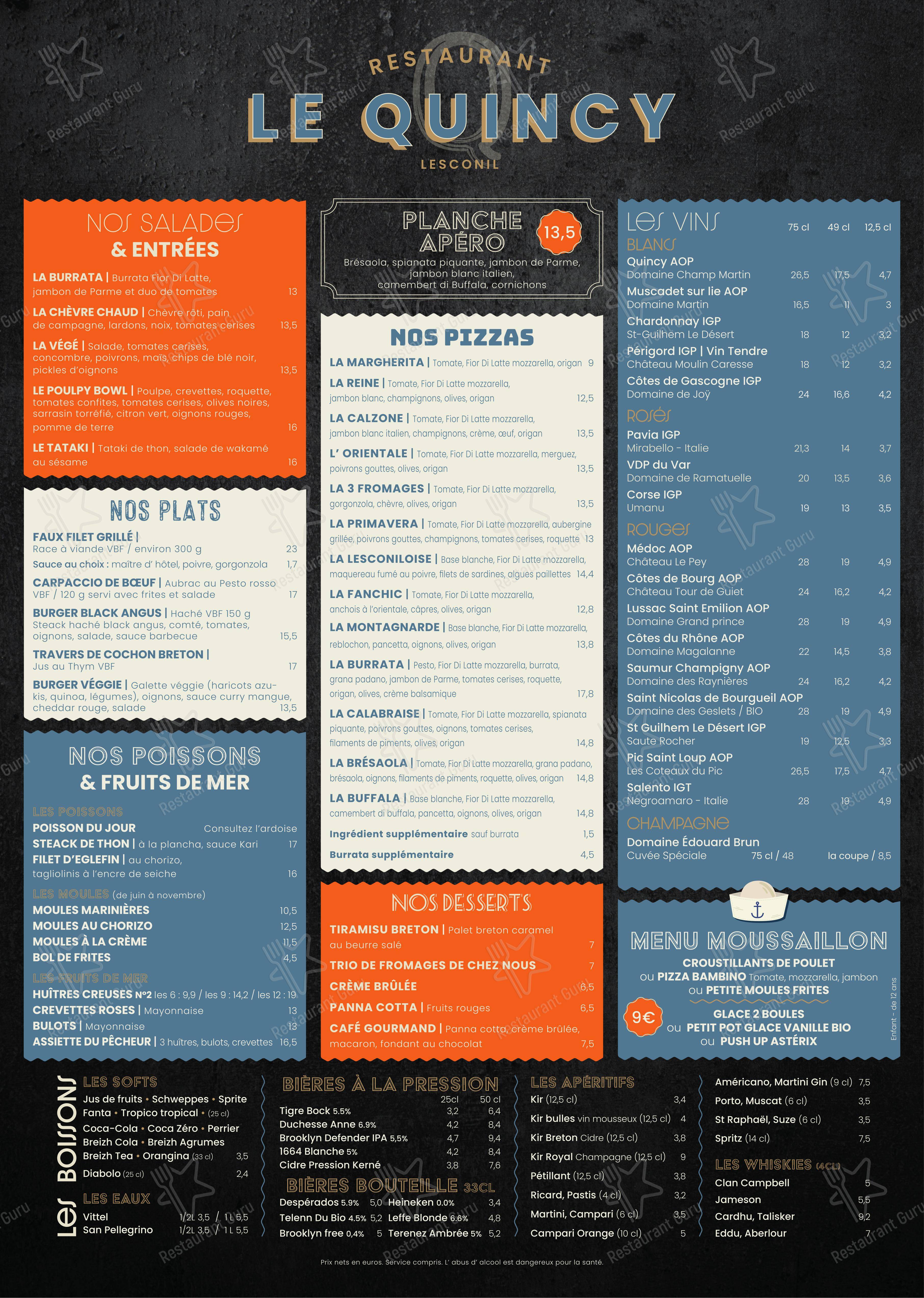 Le Quincy dans Paris - Menu