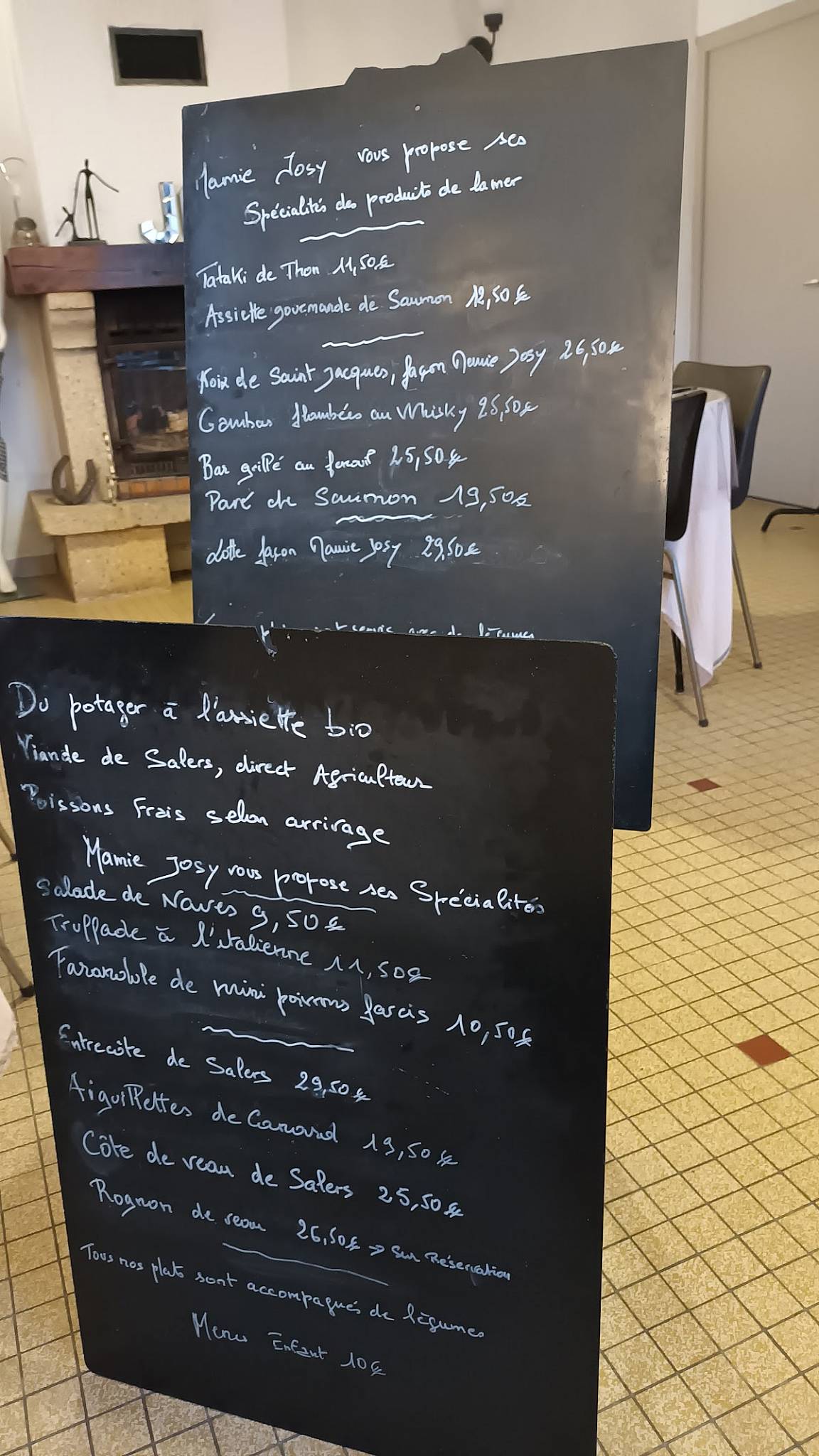 Menu au Le Relais Saint Fiacre "Chez Josy et Georges" restaurant, Naves