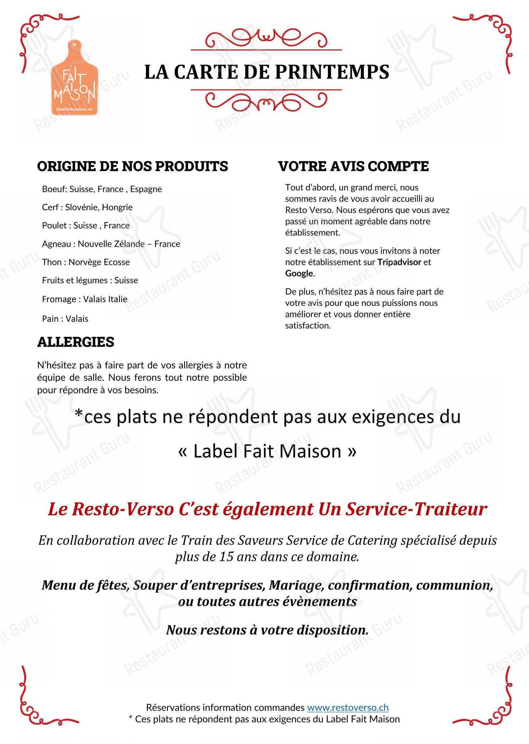 Menu di Le Resto Verso - Основное меню