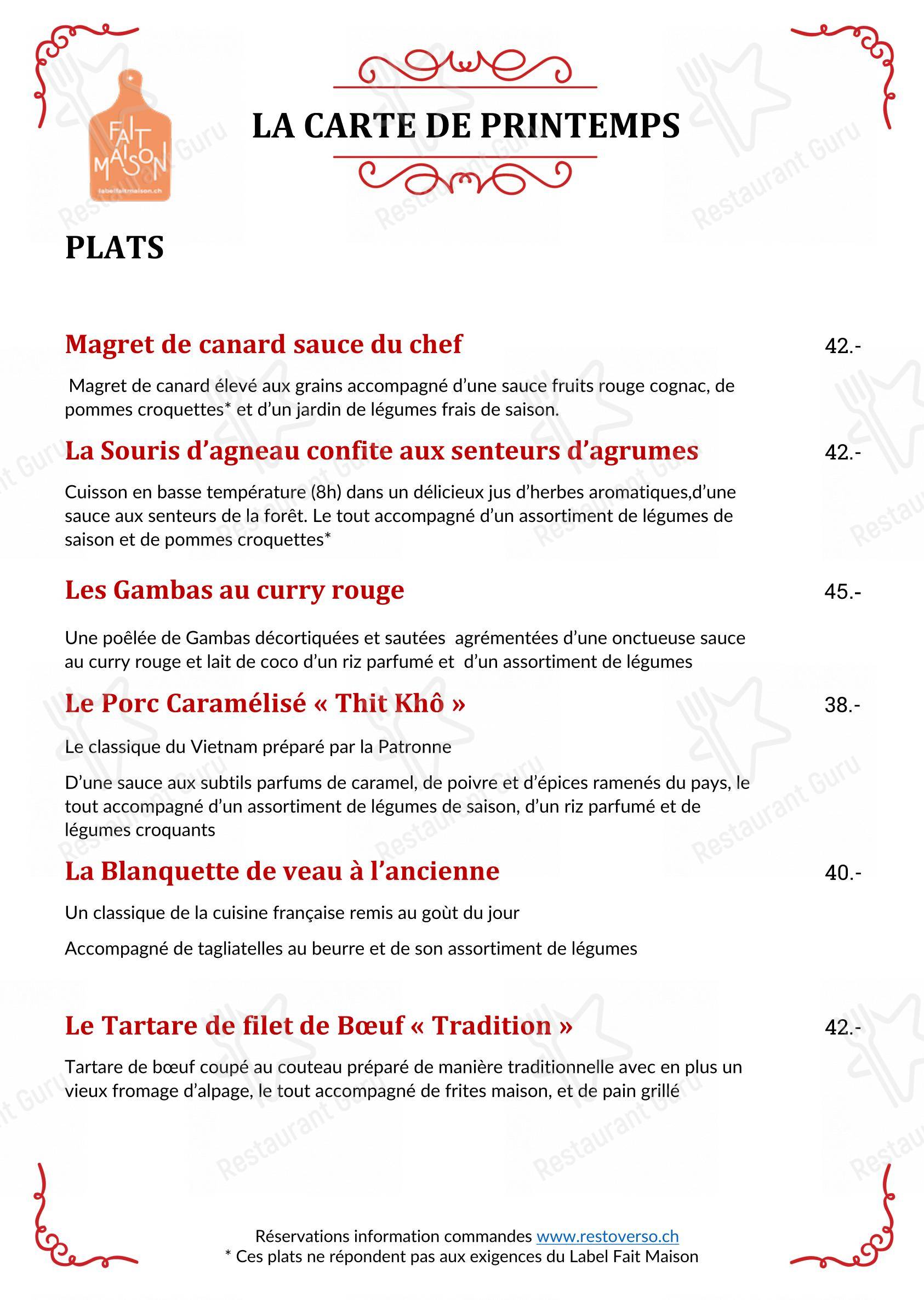 Основное меню per Le Resto Verso ristorante