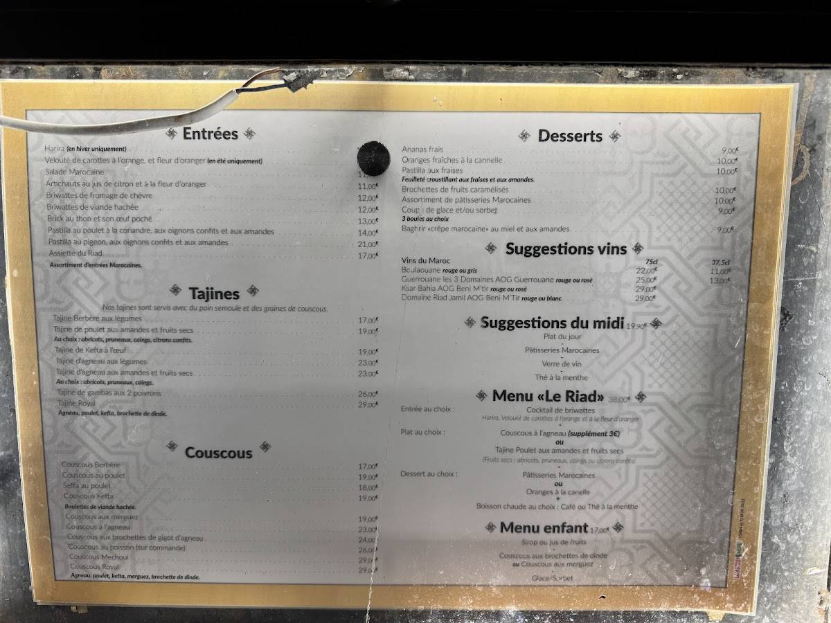 Menu de Le Riad
