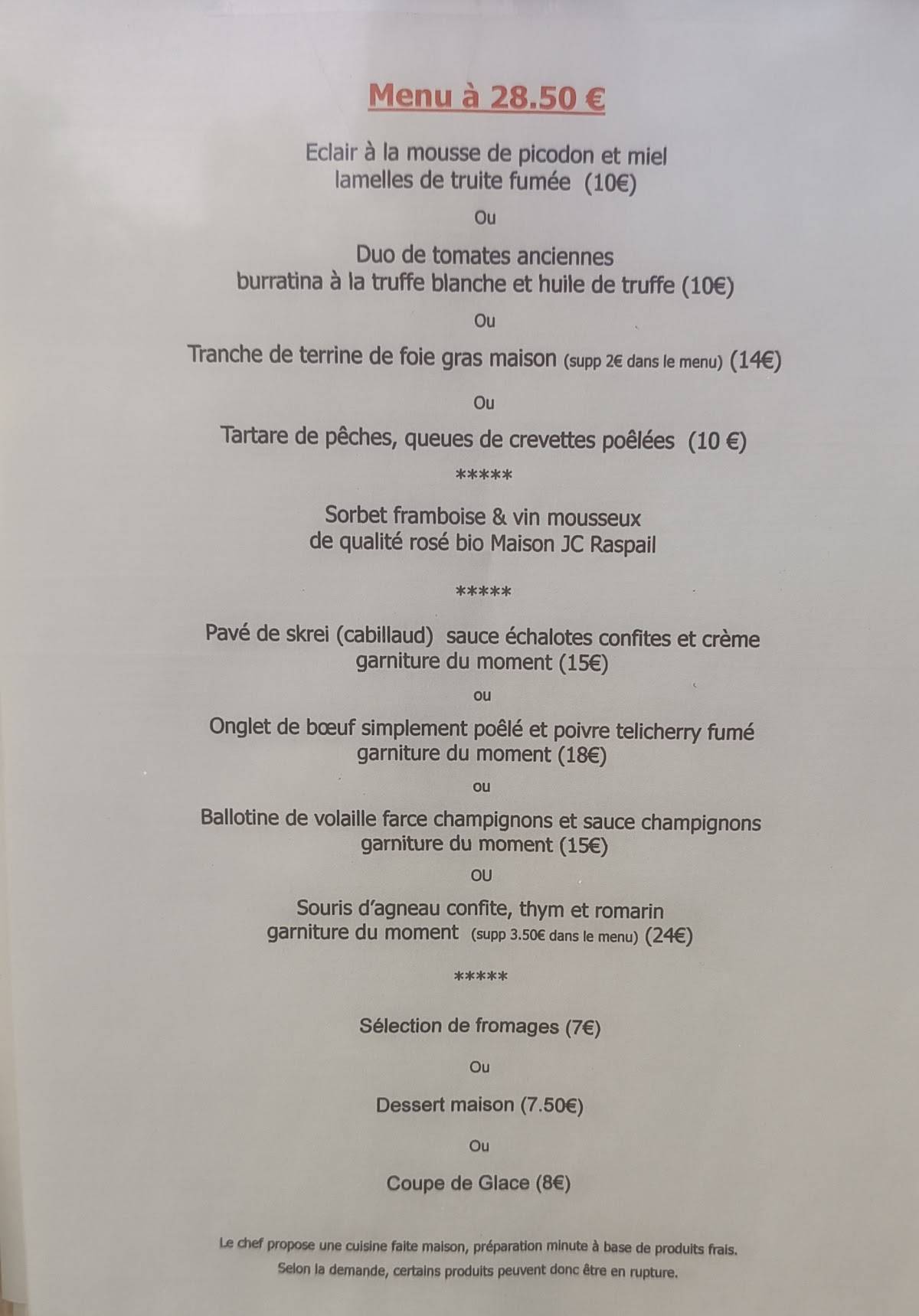 Menu de Le Rieussec