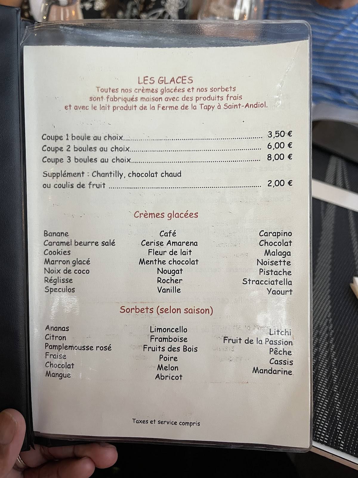Menu de Le Roma