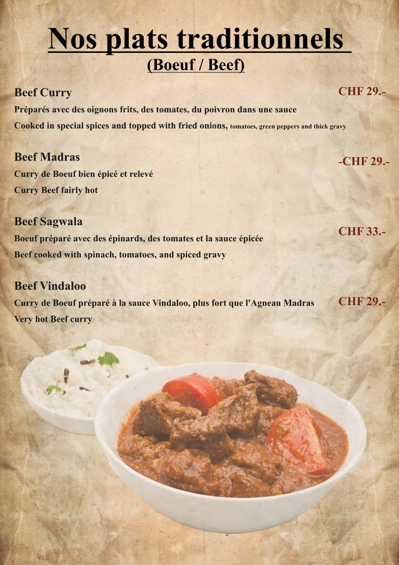 Menu di Le Safran - Restaurant Indien à Genève 