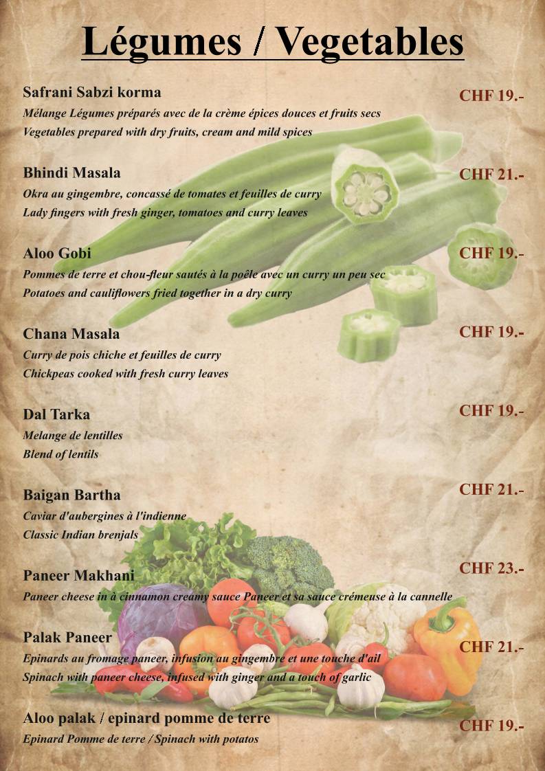 Menu di Le Safran - Restaurant Indien à Genève 
