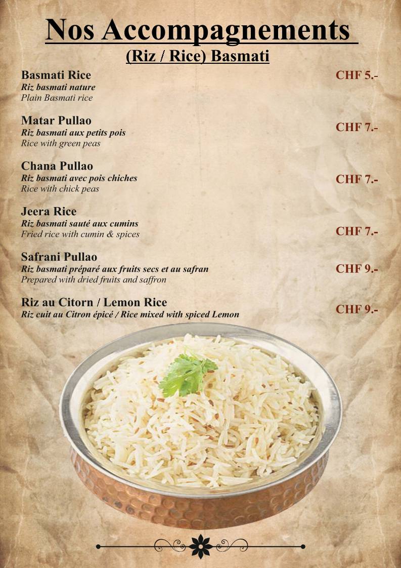 Menu di Le Safran - Restaurant Indien à Genève 