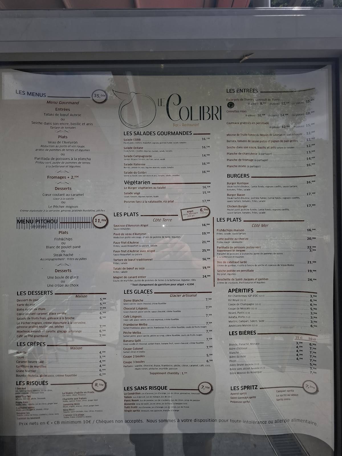 Menu de Le colibri