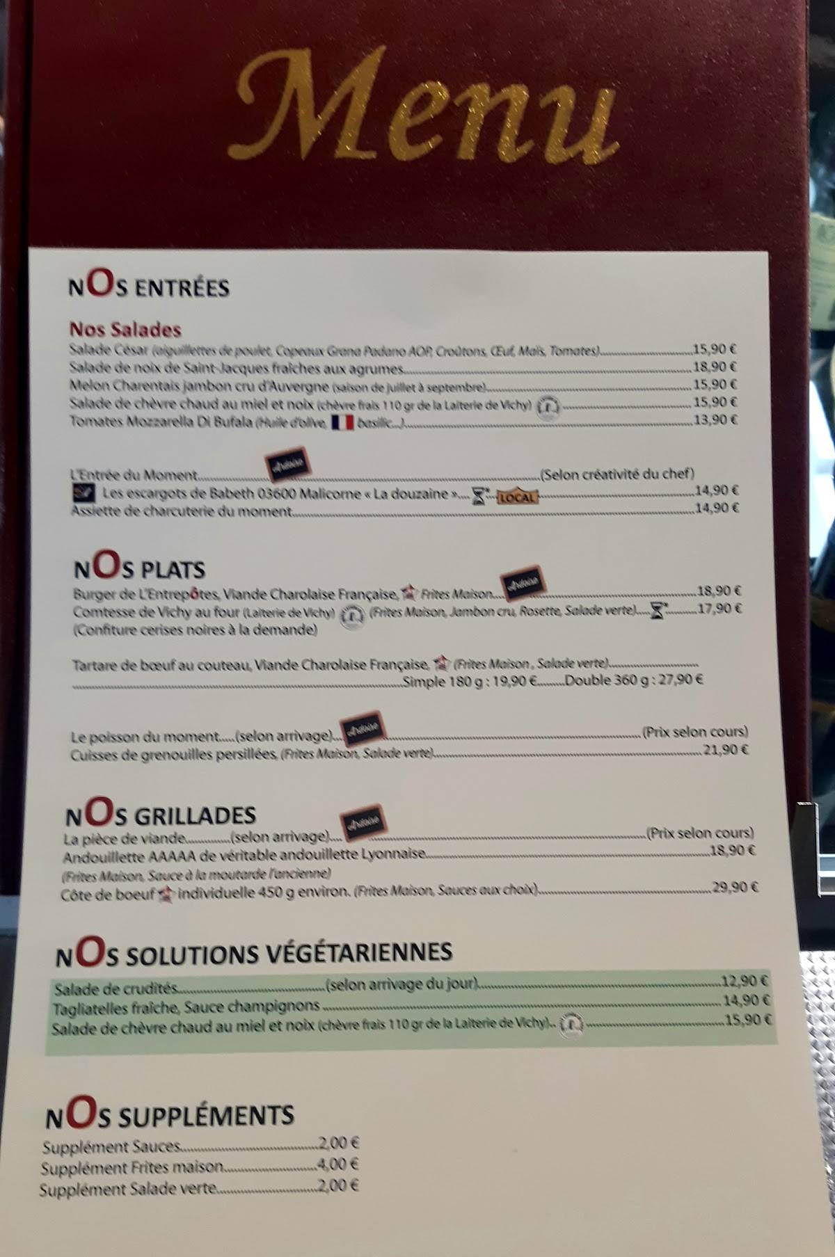 Menu de L'entrepôtes