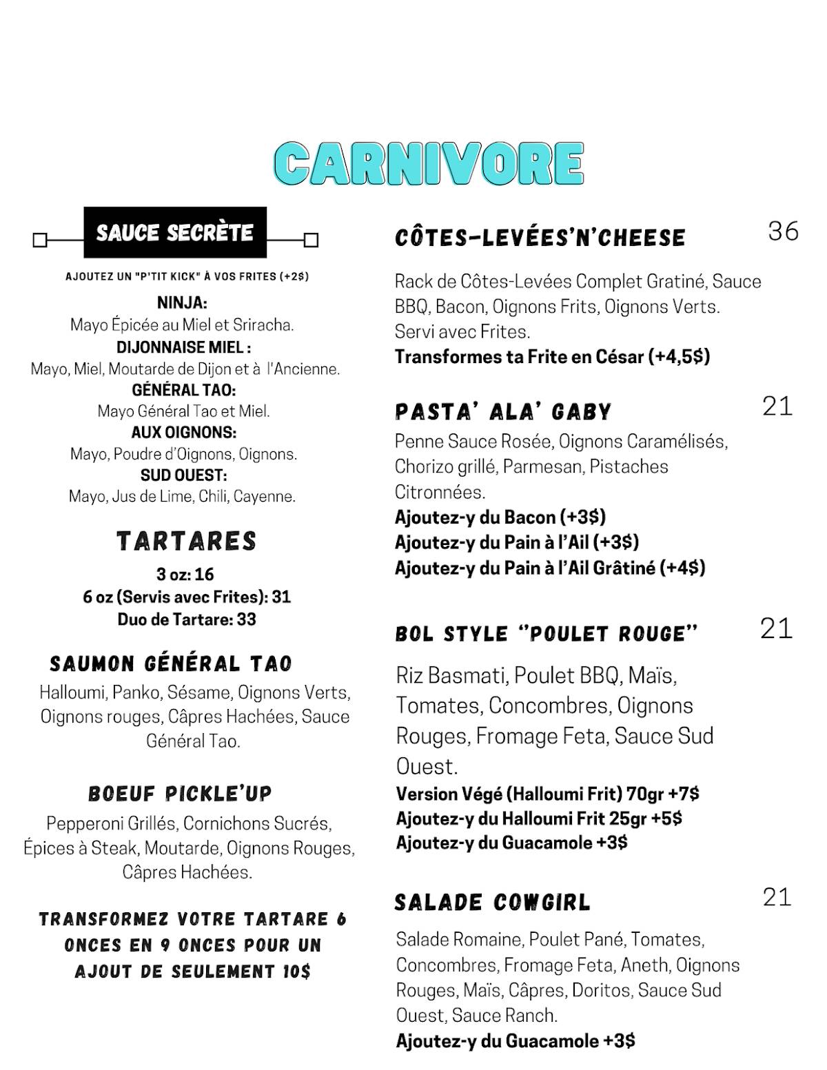 Menu de Les Insupportables
