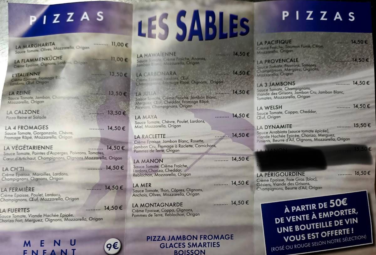Menu de Les Sables