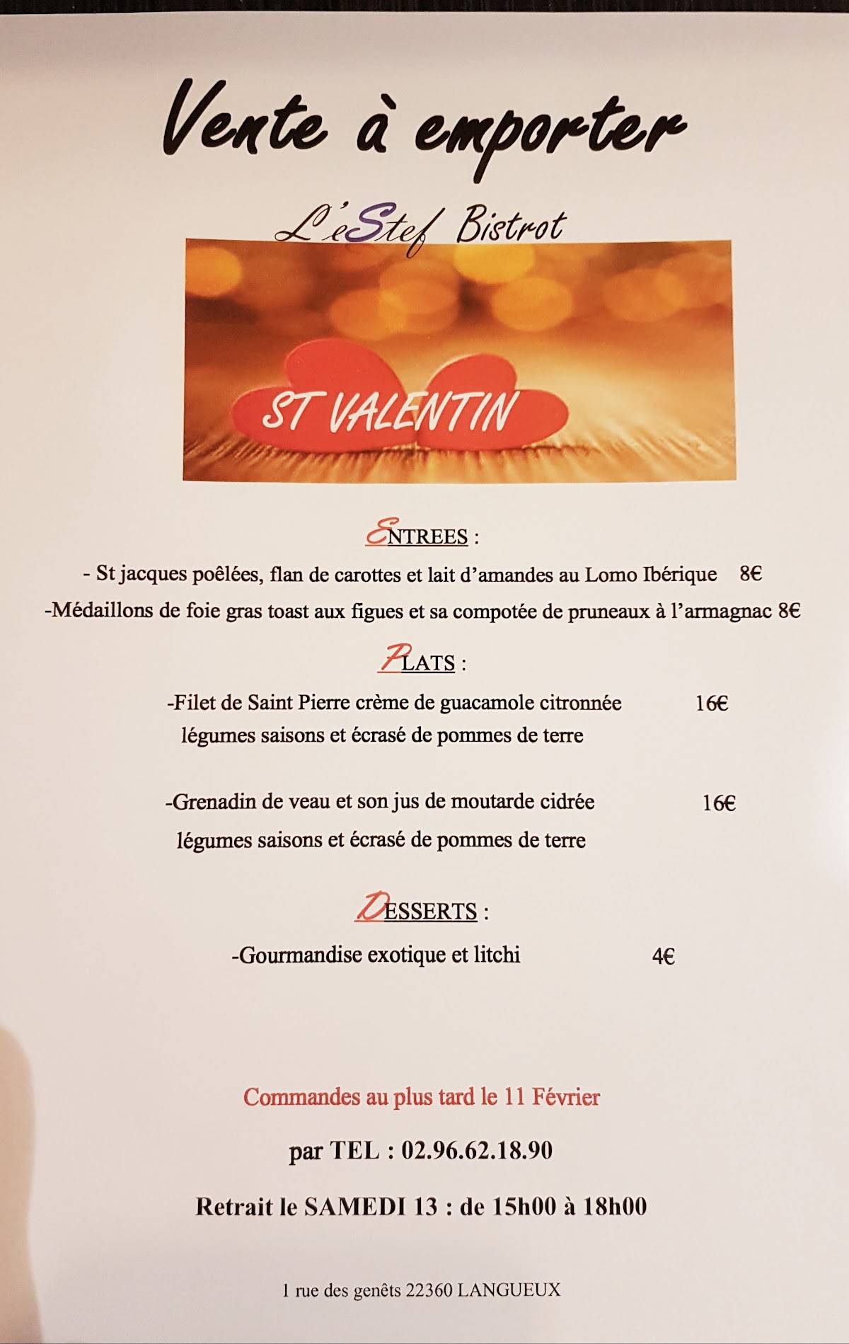 Menu de L'estef Bistrot