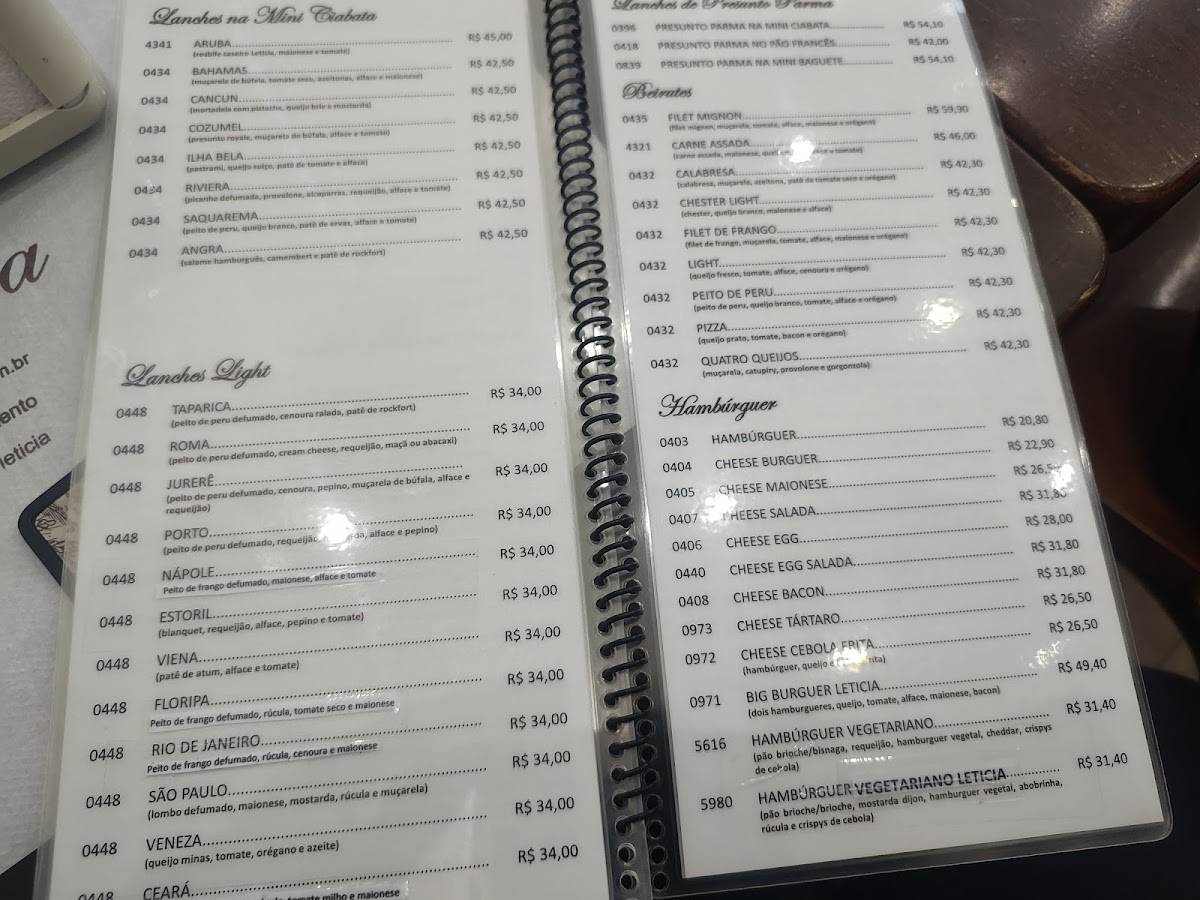 Padaria Letícia cardápio