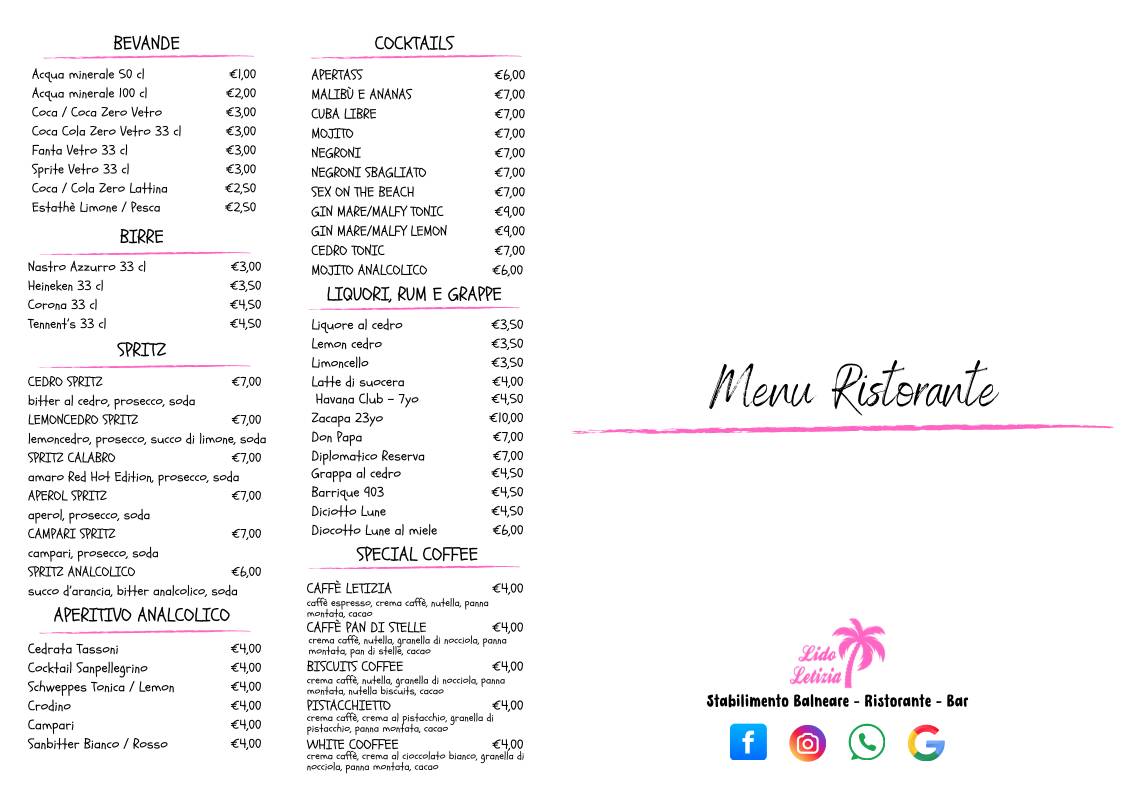 Menu di Lido Letizia - Ristorante 