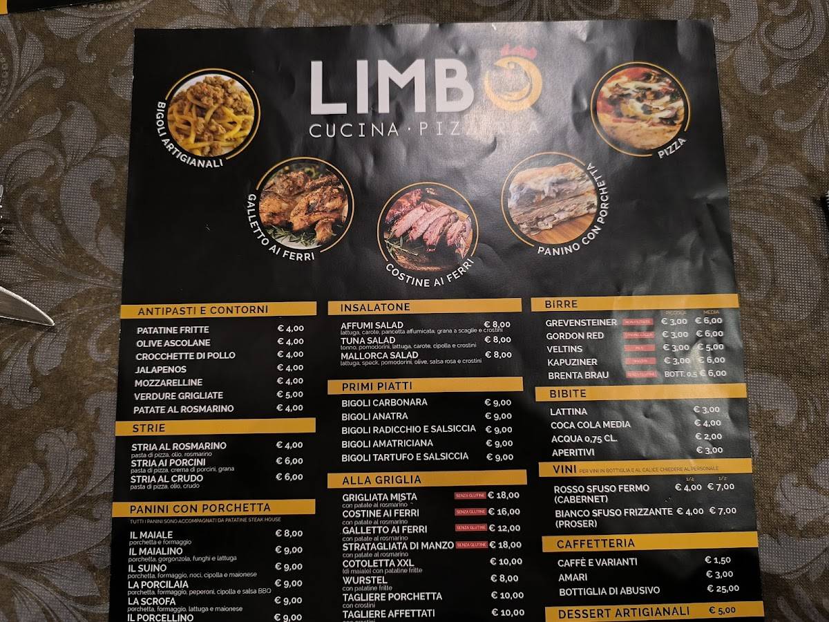 Menu di Limbo Pizzeria Birreria 
