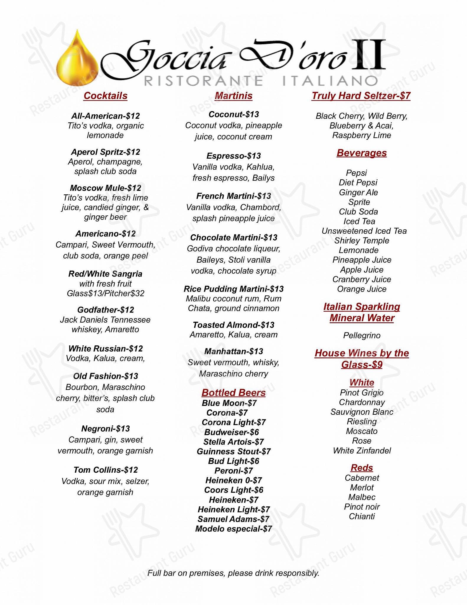 Menu at Goccia D'Oro II restaurant, Lindenhurst