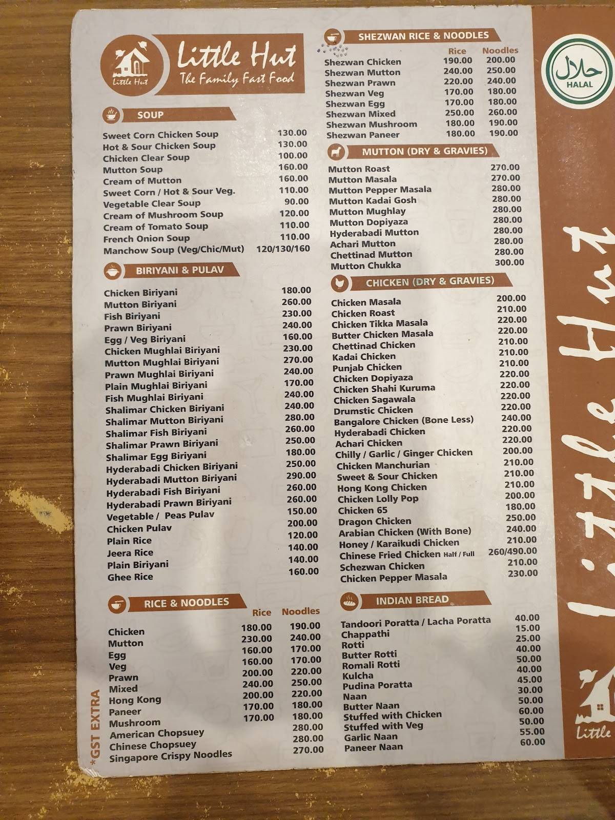 Little Hut Restaurant menu