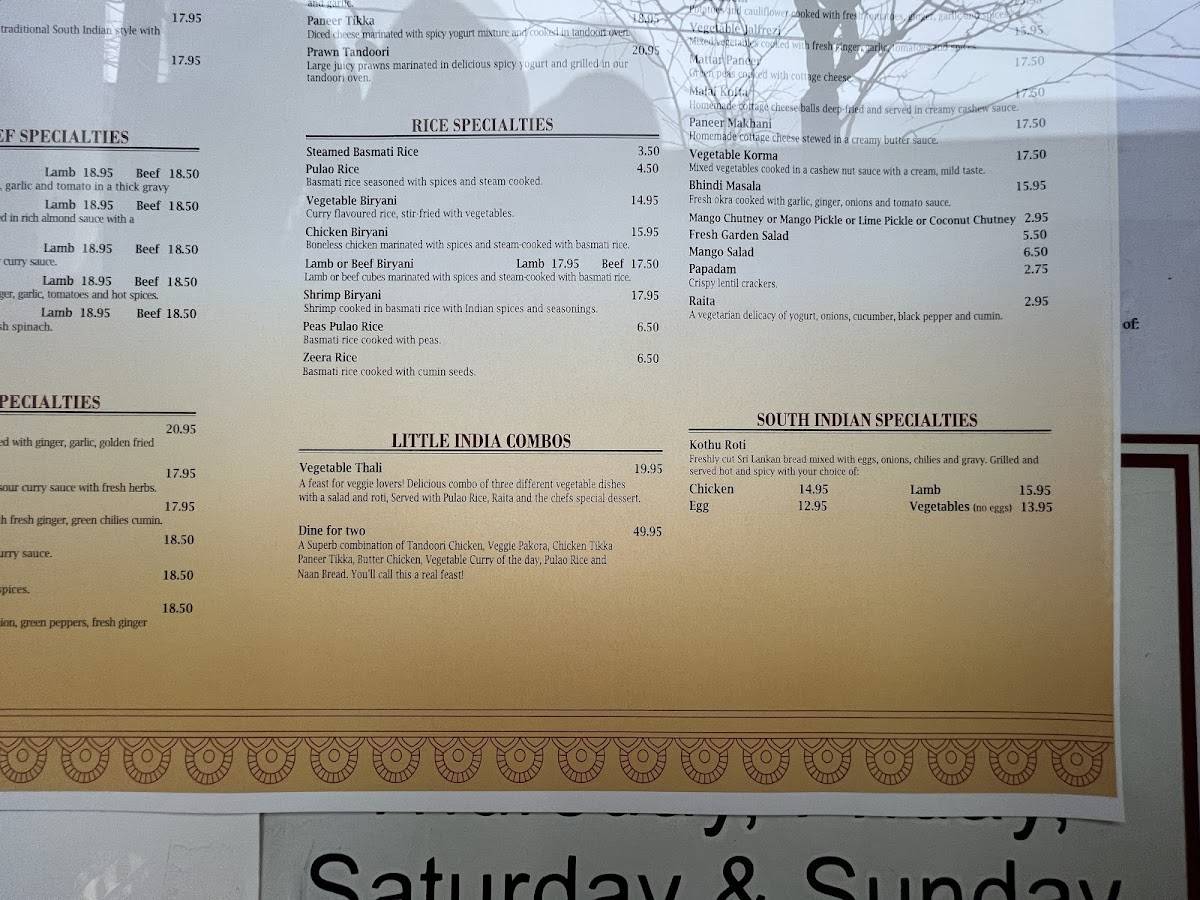 Menu de Little India Restaurant