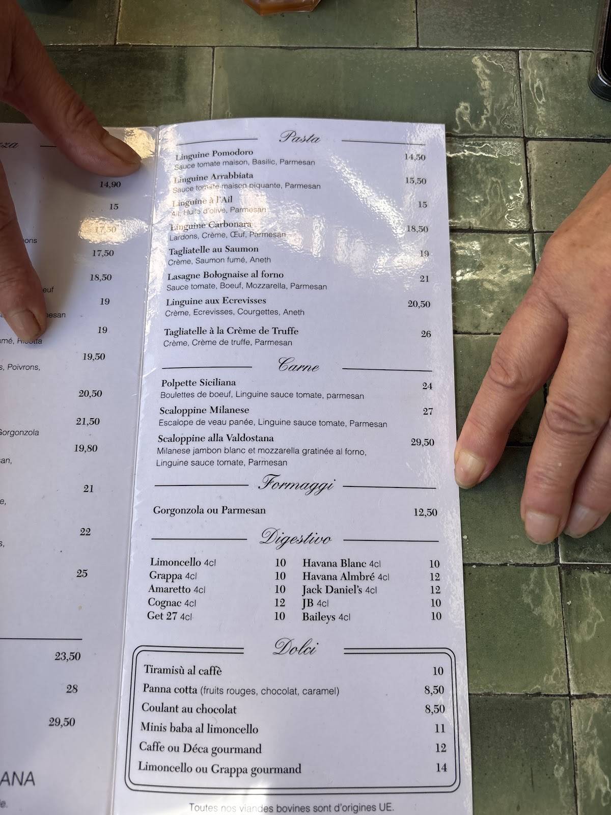 Menu de Little Italy lyon 2