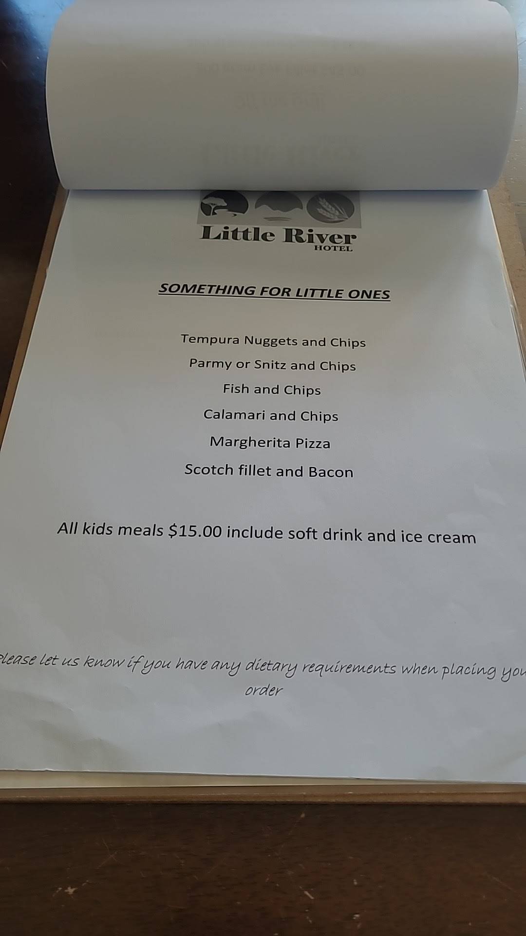 Menu at Little River Hotel Motel pub & bar, Little River