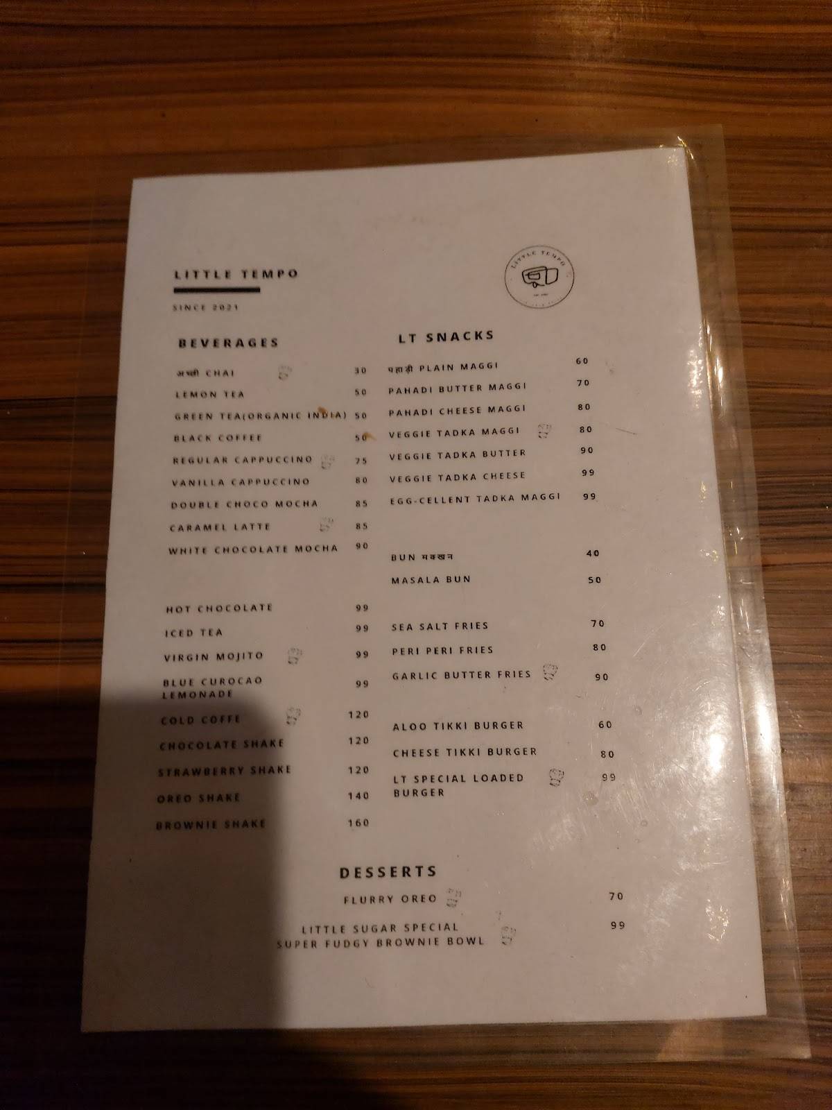 Little Tempo menu