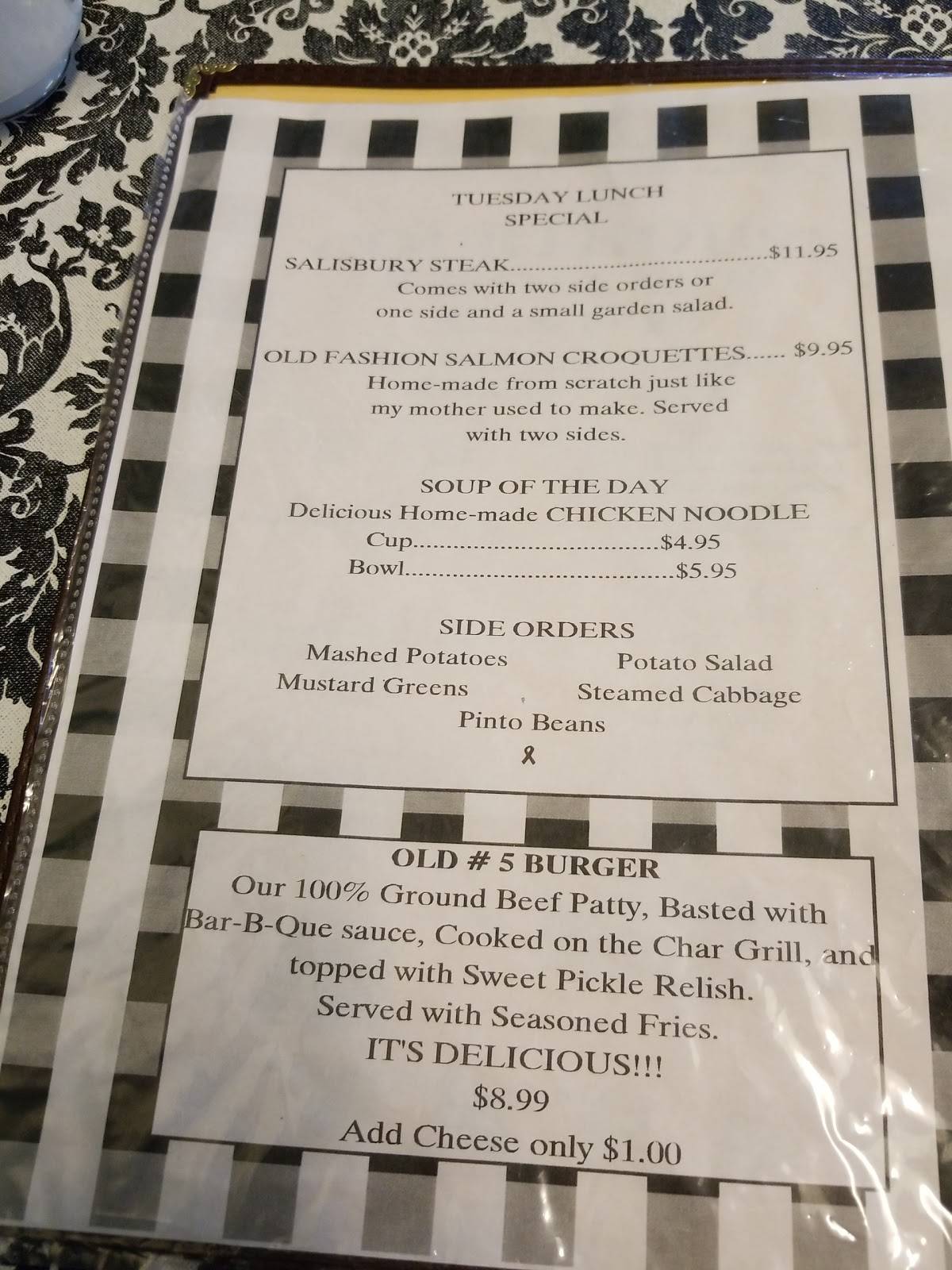 Menu at Courthouse Whistle Stop restaurant, Livingston