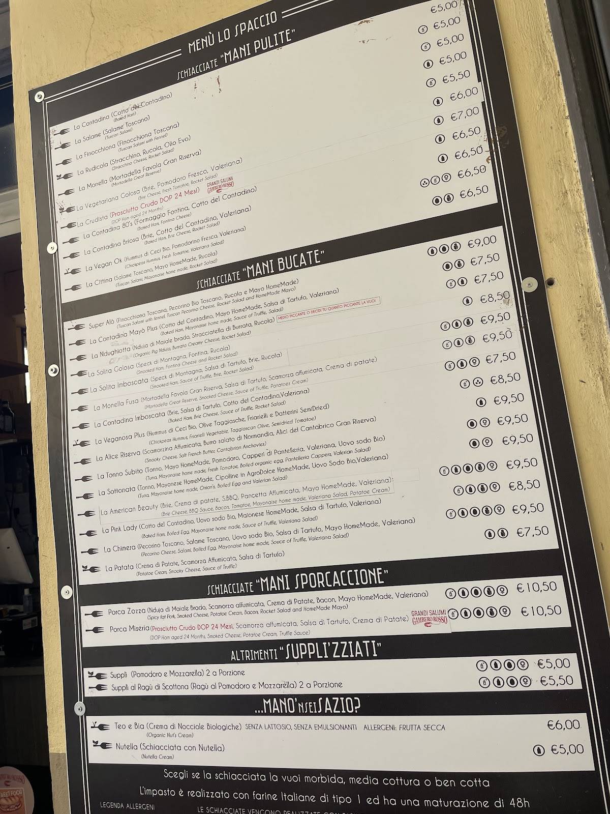 Menu di Lo Spaccio Focacce Panini 