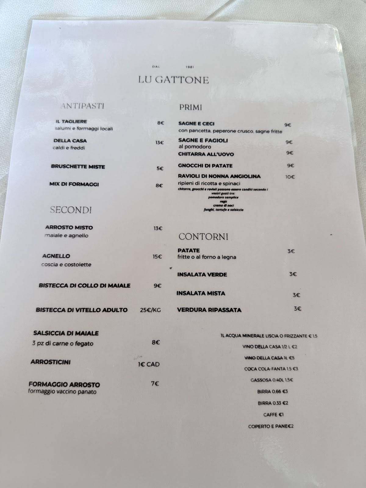 Menu di Lu Gattone 