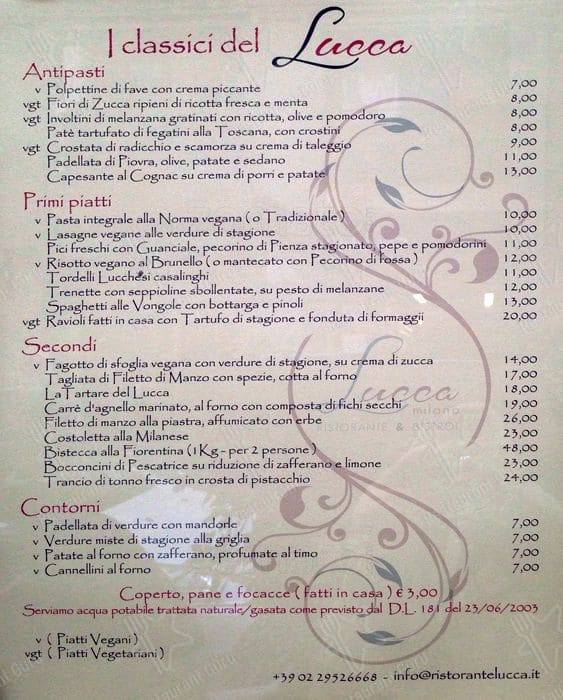 Menu di Ristorante Lucca 