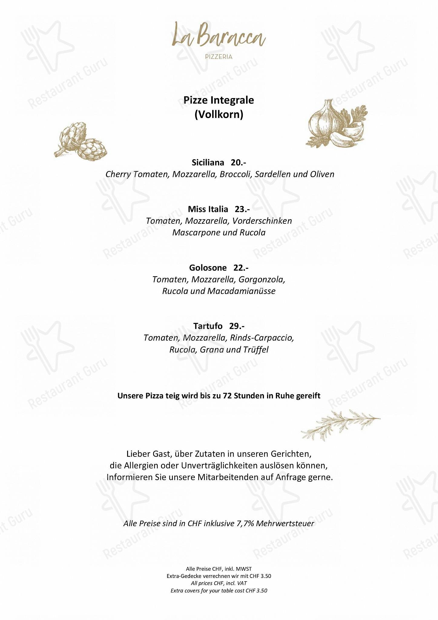 La Baracca in Lucerna - Основное меню