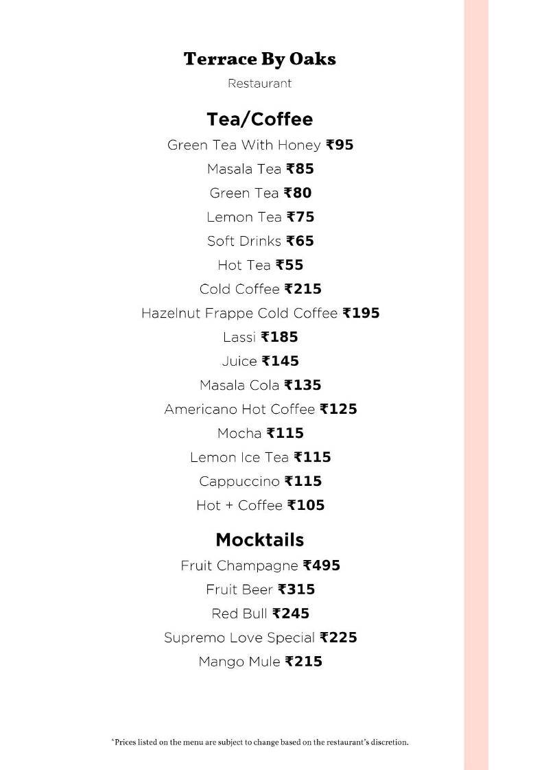 Terrace By Oaks menu