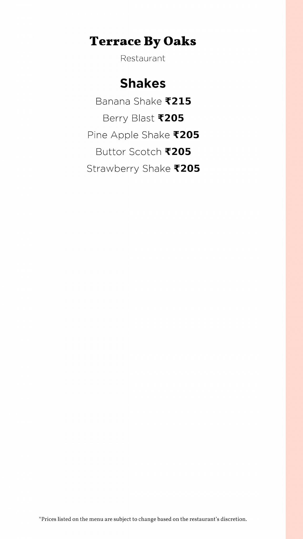 Terrace By Oaks menu