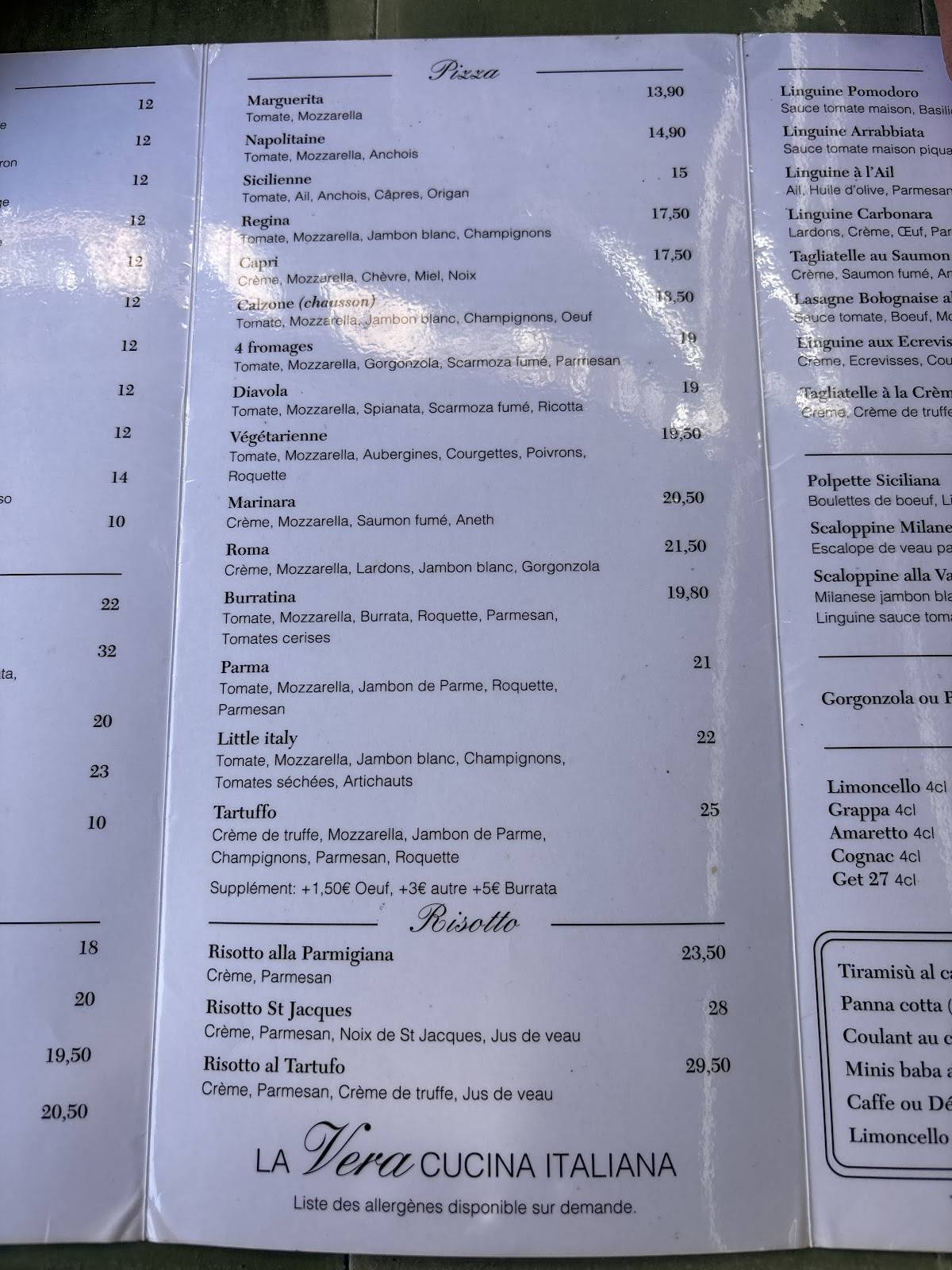 Menu de Little Italy lyon 2