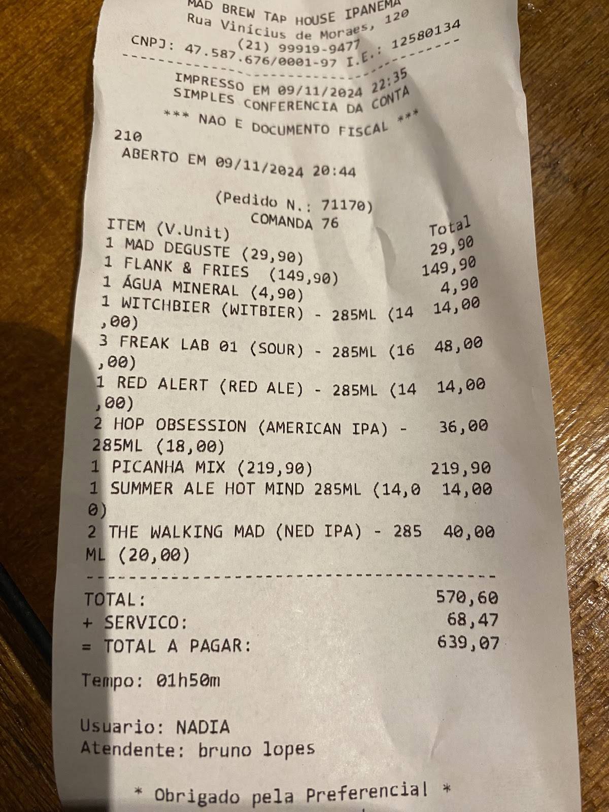 Mad Brew Ipanema - Tap & Steak House cardápio