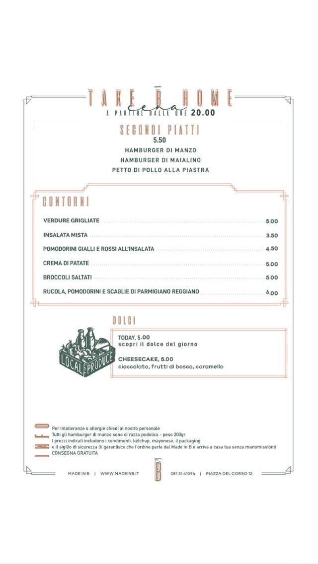 Menu di Made in B 